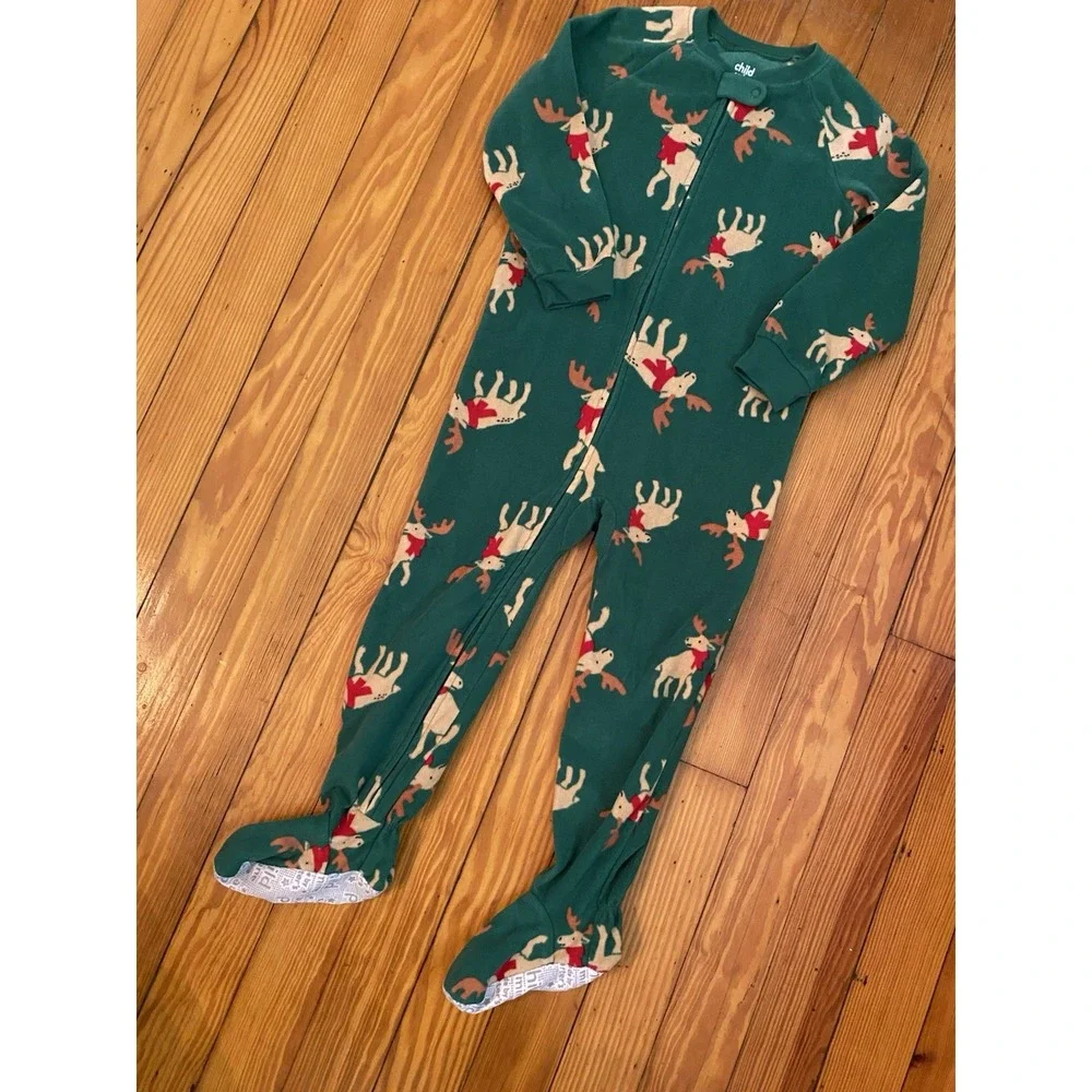 2 Carter's Kids Christmas Footie Pajamas Cookies And Reindeer Fleece Zip size 5